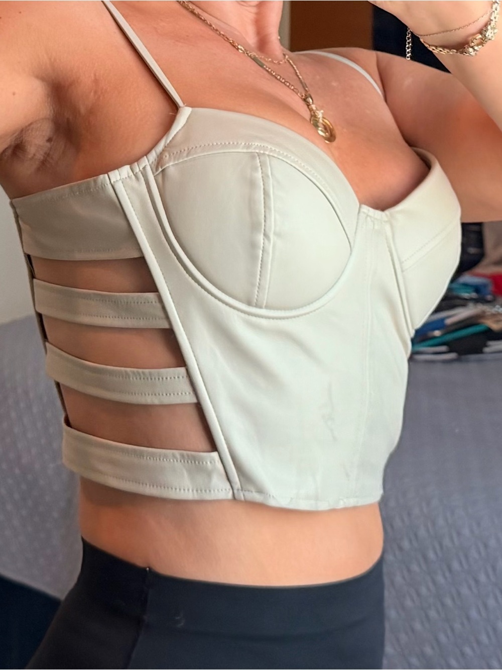 Haute Monde Strappy Bustier Crop Top in Light Cream